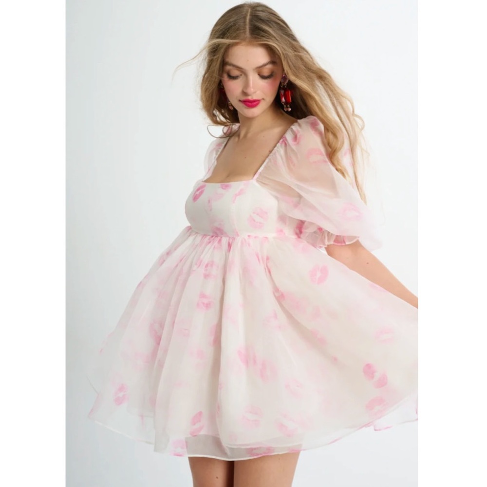 🚫SOLD🚫 NWT Selkie’The Kiss on the lips’ silk gauze puff mini dress sz L - Picture 4 of 16